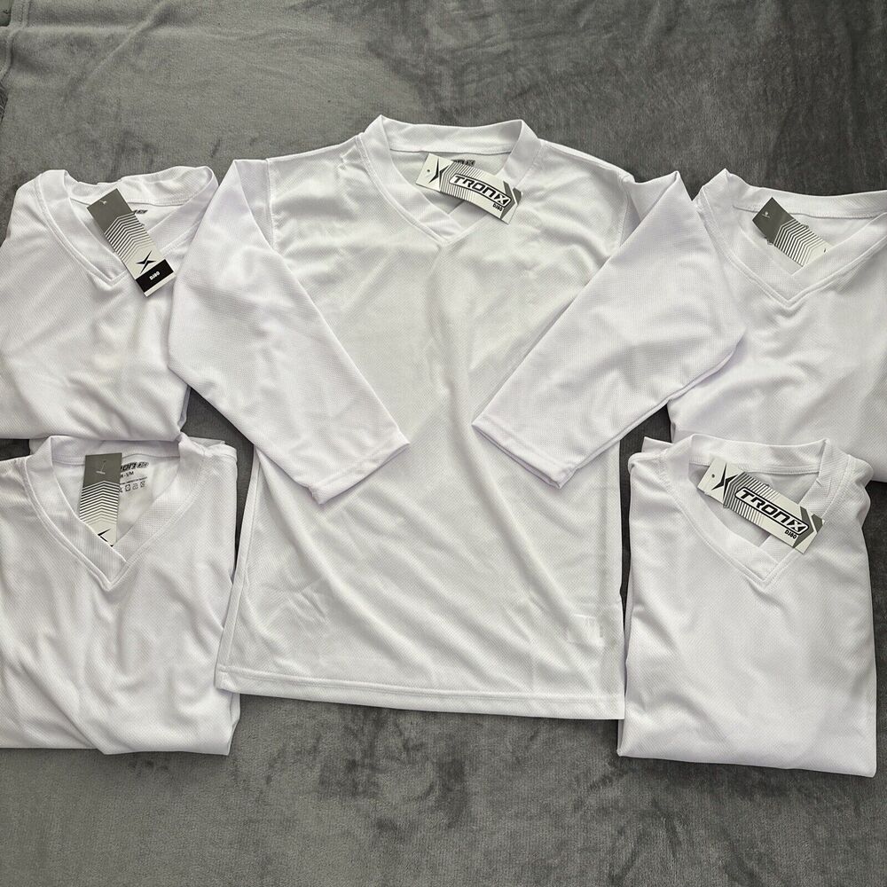 New TronX Hockey White Jersey Size Juniors JR S/M Lot of 5 NWT DJ80 Small Medium